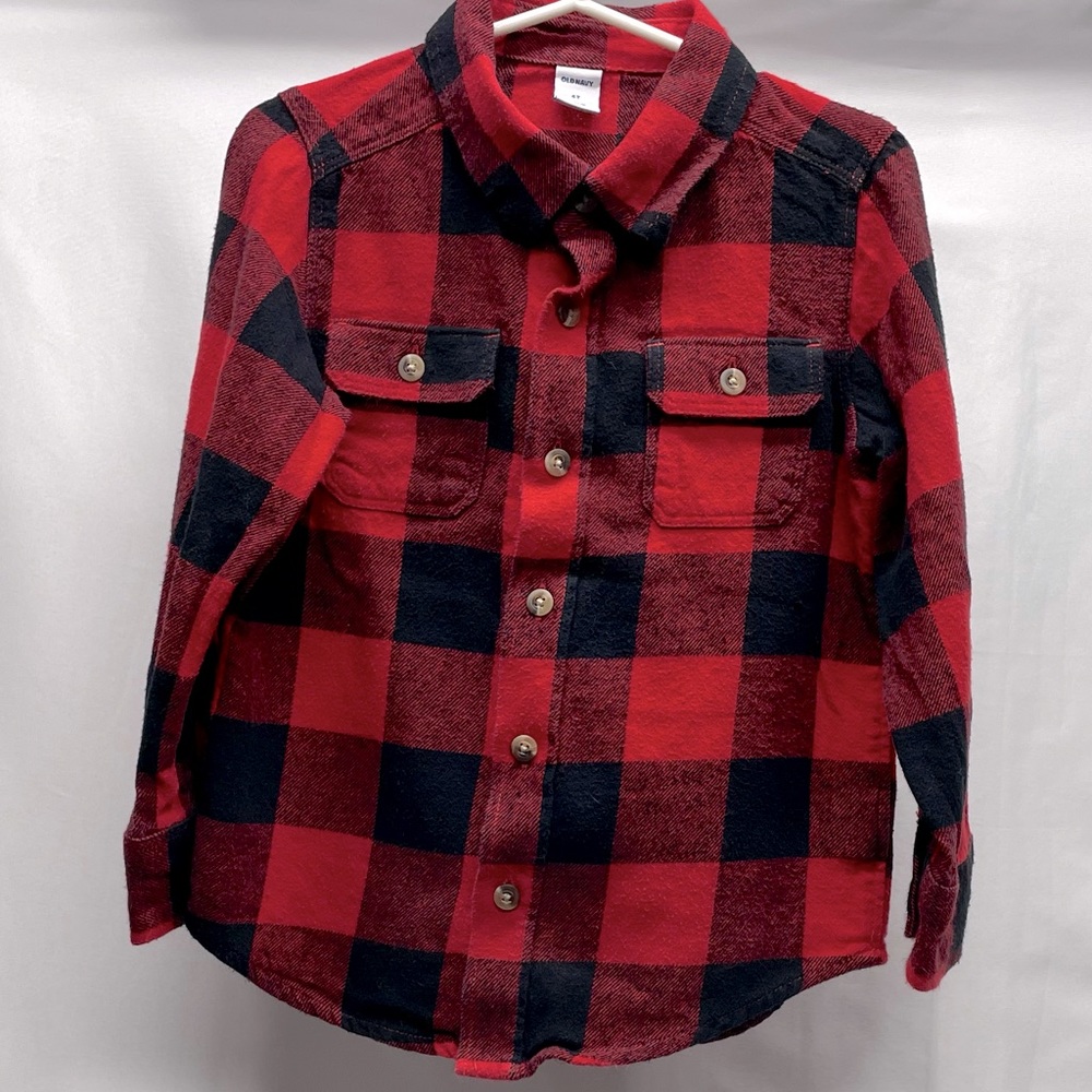 Old Navy Plaid Flannel Long-Sleeve Boys Red & Black Sz 4t